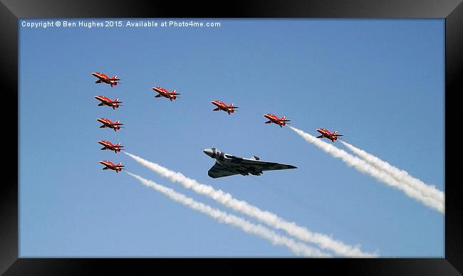  Vulcan Flies With The Red Arrows (RIAT15) Framed Print by Ben Hughes