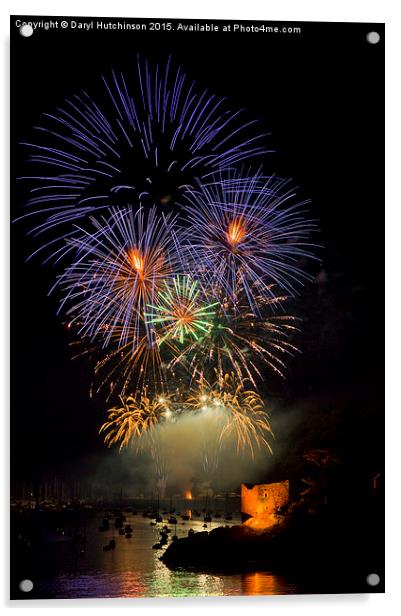 Fowey Regatta Fireworks Acrylic by Daryl Peter Hutchinson
