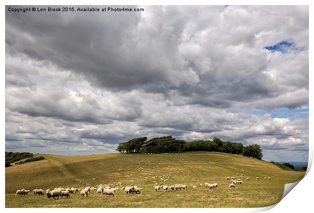  Clouds over Chanctonbury Ring, near Worthing Print by Len Brook