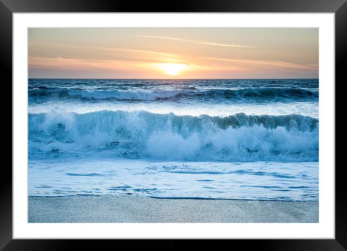  Waves at sunset, Fistral beach ,Newquay, Cornwall Framed Mounted Print by Andrew Kearton