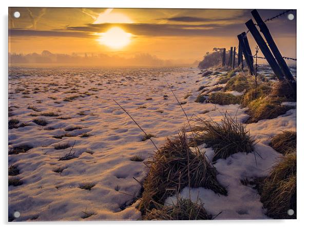 Winter farm sunrise Acrylic by Andy Evans