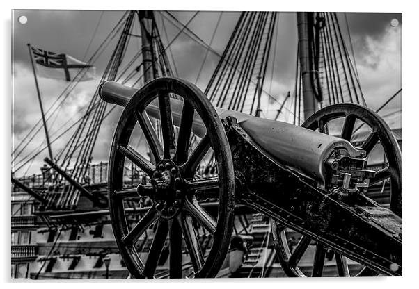  Late 1800s Breech Cannon & HMS Victory. Acrylic by Jon Mills
