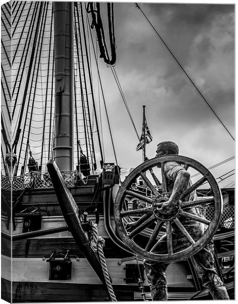  Dock Worker Statue & HMS Victory Canvas Print by Jon Mills