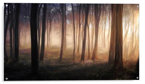 Misty Winter Woods Acrylic by Ceri Jones