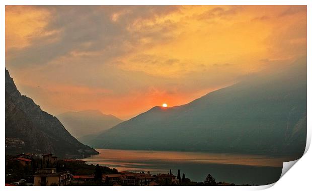  Sunrise over Lake Garda Print by Ceri Jones