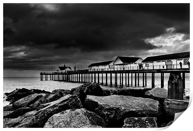 Southwold Pier on a Stormy Day Print by Paul Macro