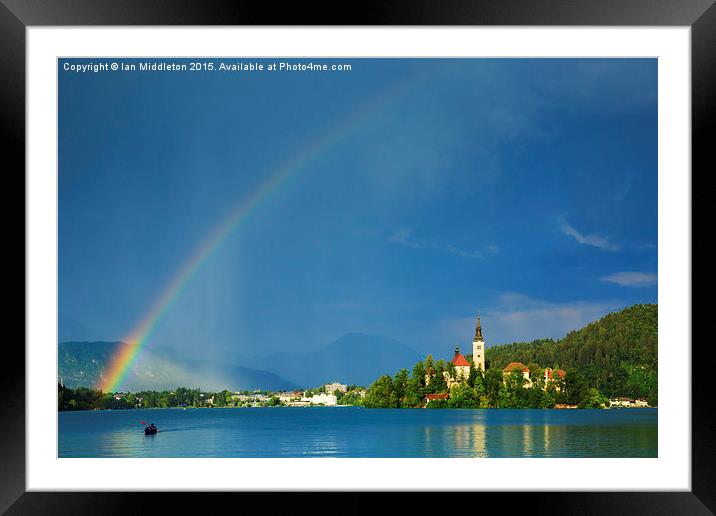 Rainbow over Lake Bled Framed Mounted Print by Ian Middleton