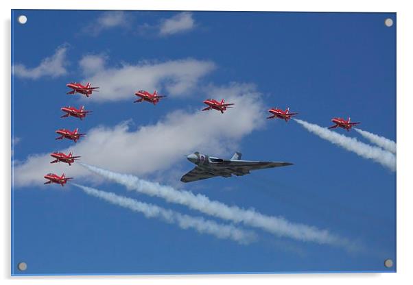 Vulcan Red Arrows  Acrylic by J Biggadike