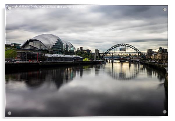  Newcastle Quayside, Sage and Tyne Bridge Acrylic by David Graham