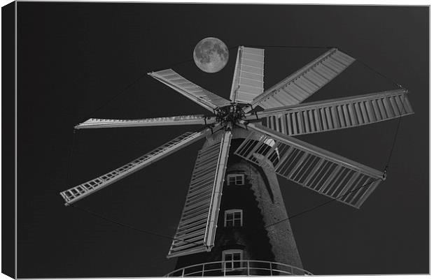  Blue Moon over Heckington Mill Canvas Print by Ros Ambrose