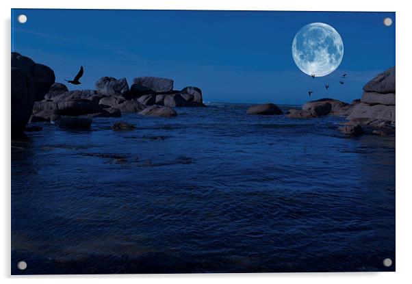 Moonlight Over Brignogan Plage Acrylic by Ade Robbins