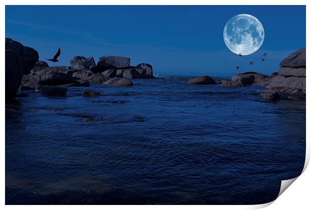 Moonlight Over Brignogan Plage Print by Ade Robbins