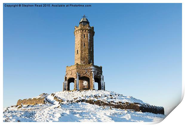 Darwen Tower in the snow Print by Stephen Read