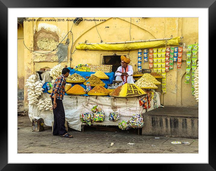 Snack Seller in the Amber Fort, Jaipur, India Framed Mounted Print by colin chalkley