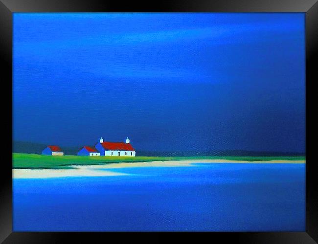  Little white house with a red roof  on the beach Framed Print by Sue Bottomley