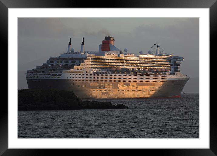 RMS Queen Mary 2 at Sunset Framed Mounted Print by Maria Gaellman