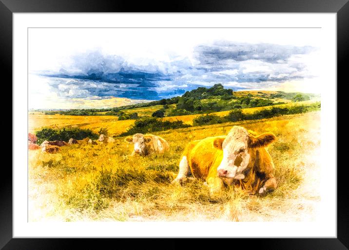 Resting Cows Art Framed Mounted Print by David Pyatt
