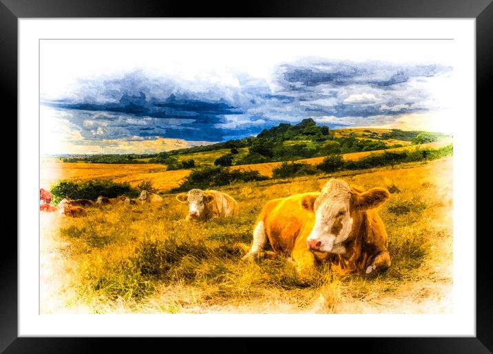 Resting Cows Art Framed Mounted Print by David Pyatt