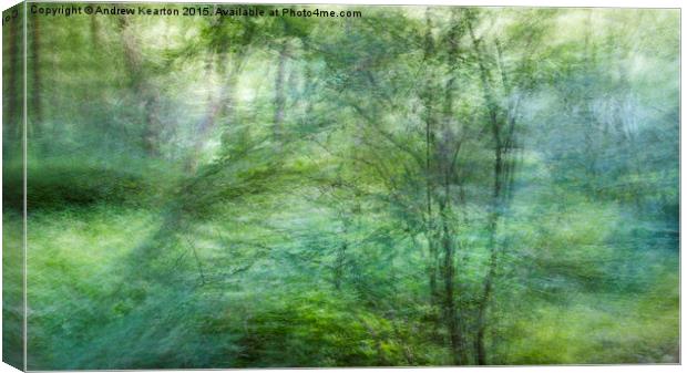 Soft pastel green colours in the woods Canvas Print by Andrew Kearton