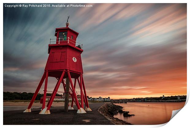  Sunset At Herd Lighthouse Print by Ray Pritchard