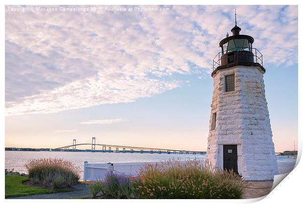 Goat Island lighthouse and bridge Print by Marianne Campolongo