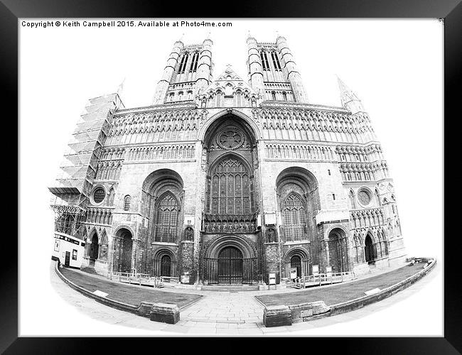  Lincoln Cathedral - black and white version. Framed Print by Keith Campbell