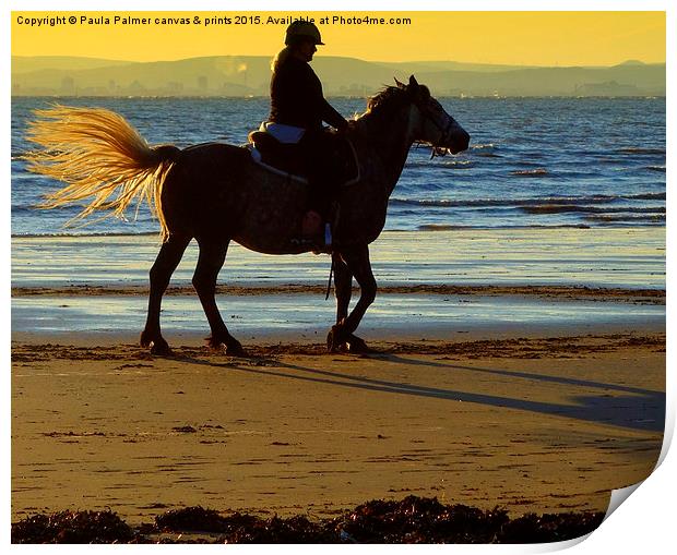 Horse rider on the beach Print by Paula Palmer canvas