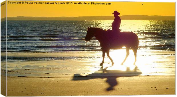  Silhouette and shadows of horse and rider Canvas Print by Paula Palmer canvas