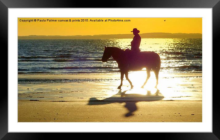  Silhouette and shadows of horse and rider Framed Mounted Print by Paula Palmer canvas