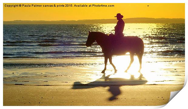  Silhouette and shadows of horse and rider Print by Paula Palmer canvas