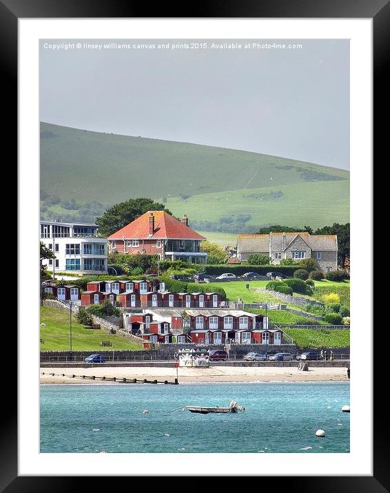  Beach Huts, Swanage Bay, Dorset Framed Mounted Print by Linsey Williams