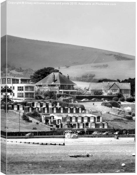  Swanage Beach Huts, Black And White Canvas Print by Linsey Williams