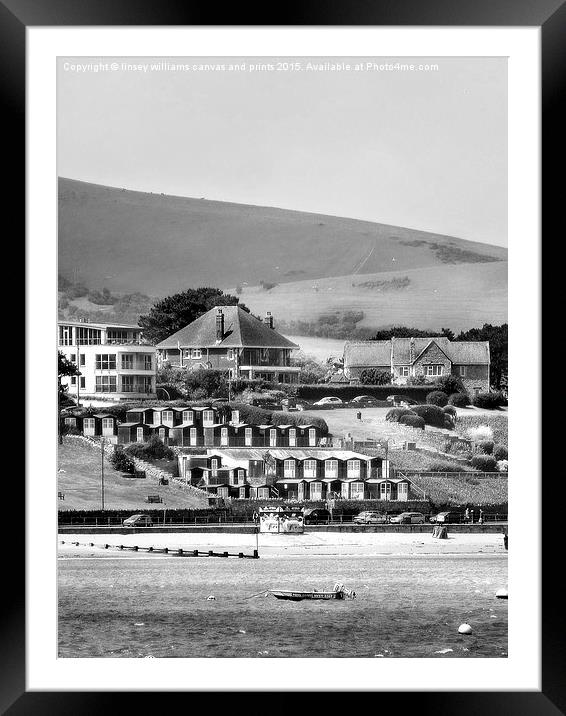  Swanage Beach Huts, Black And White Framed Mounted Print by Linsey Williams
