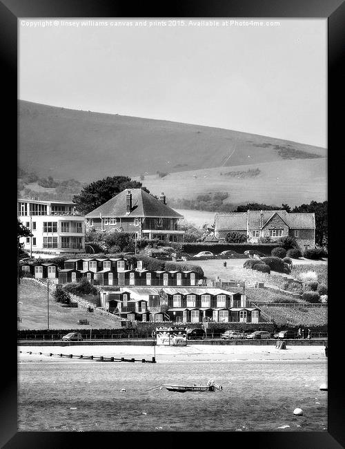  Swanage Beach Huts, Black And White Framed Print by Linsey Williams