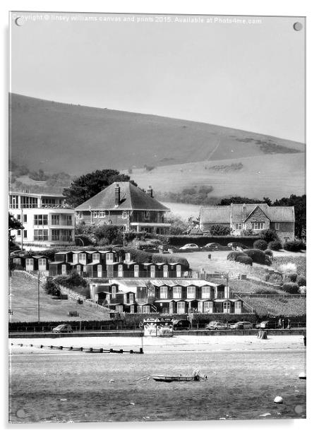 Swanage Beach Huts, Black And White Acrylic by Linsey Williams