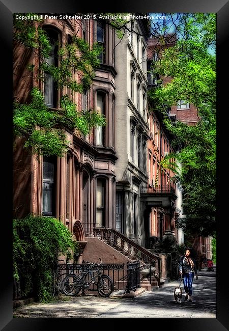  Walking in Brooklyn Heights, New York. Framed Print by Peter Schneiter