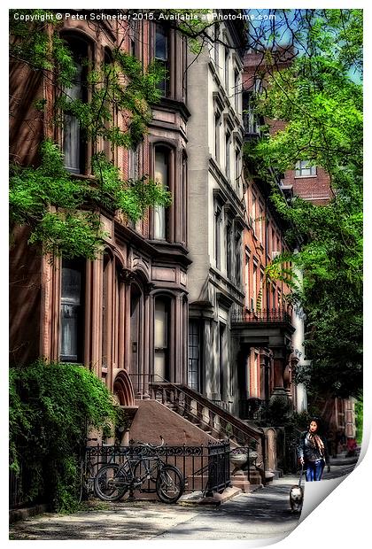  Walking in Brooklyn Heights, New York. Print by Peter Schneiter