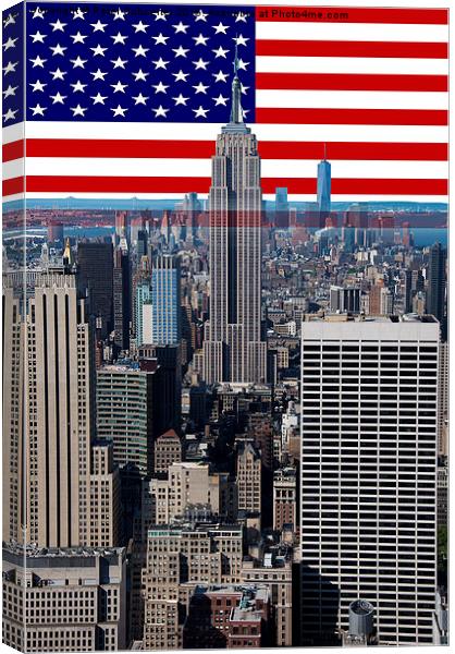  New York City buildings & flag Canvas Print by Peter Schneiter