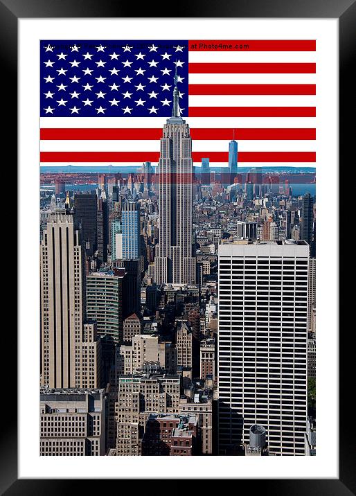  New York City buildings & flag Framed Mounted Print by Peter Schneiter