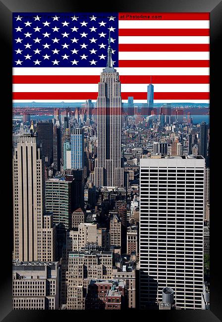  New York City buildings & flag Framed Print by Peter Schneiter
