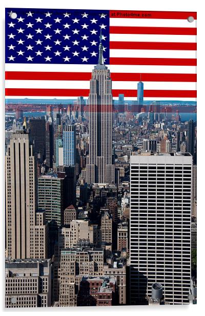  New York City buildings & flag Acrylic by Peter Schneiter