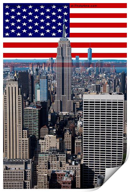  New York City buildings & flag Print by Peter Schneiter