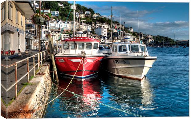  Boats moored on the River Looe Canvas Print by Rosie Spooner