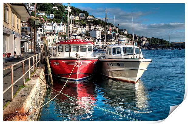  Boats moored on the River Looe Print by Rosie Spooner
