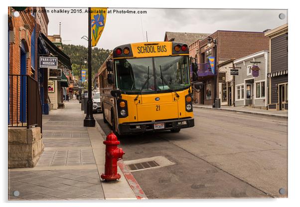  Iconic American School Bus in Park City, Utah, US Acrylic by colin chalkley