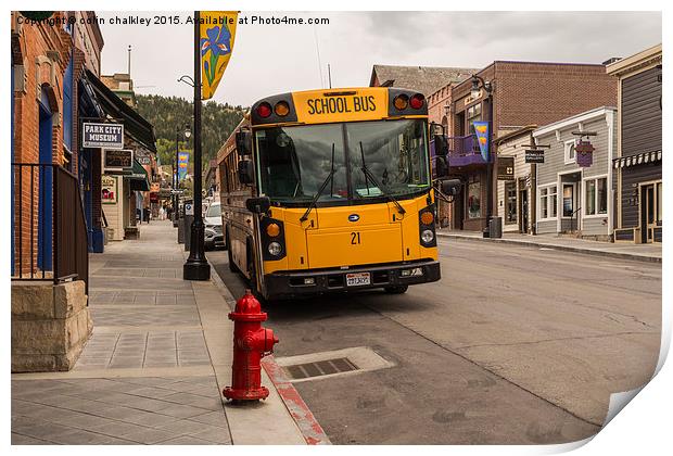  Iconic American School Bus in Park City, Utah, US Print by colin chalkley