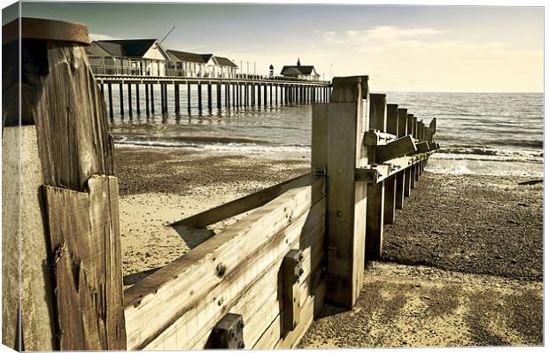 Southwold pier and Groynes Canvas Print by Stephen Mole