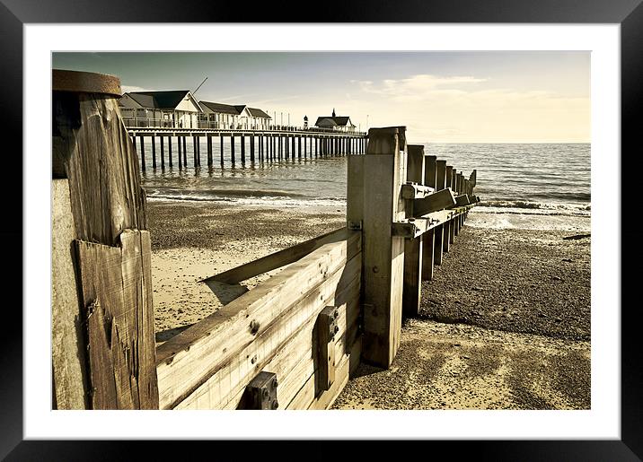 Southwold pier and Groynes Framed Mounted Print by Stephen Mole