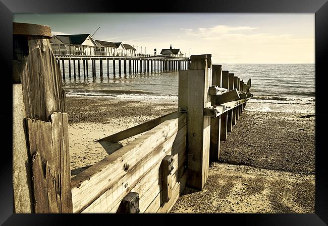 Southwold pier and Groynes Framed Print by Stephen Mole
