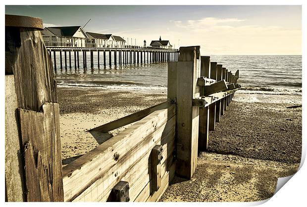 Southwold pier and Groynes Print by Stephen Mole